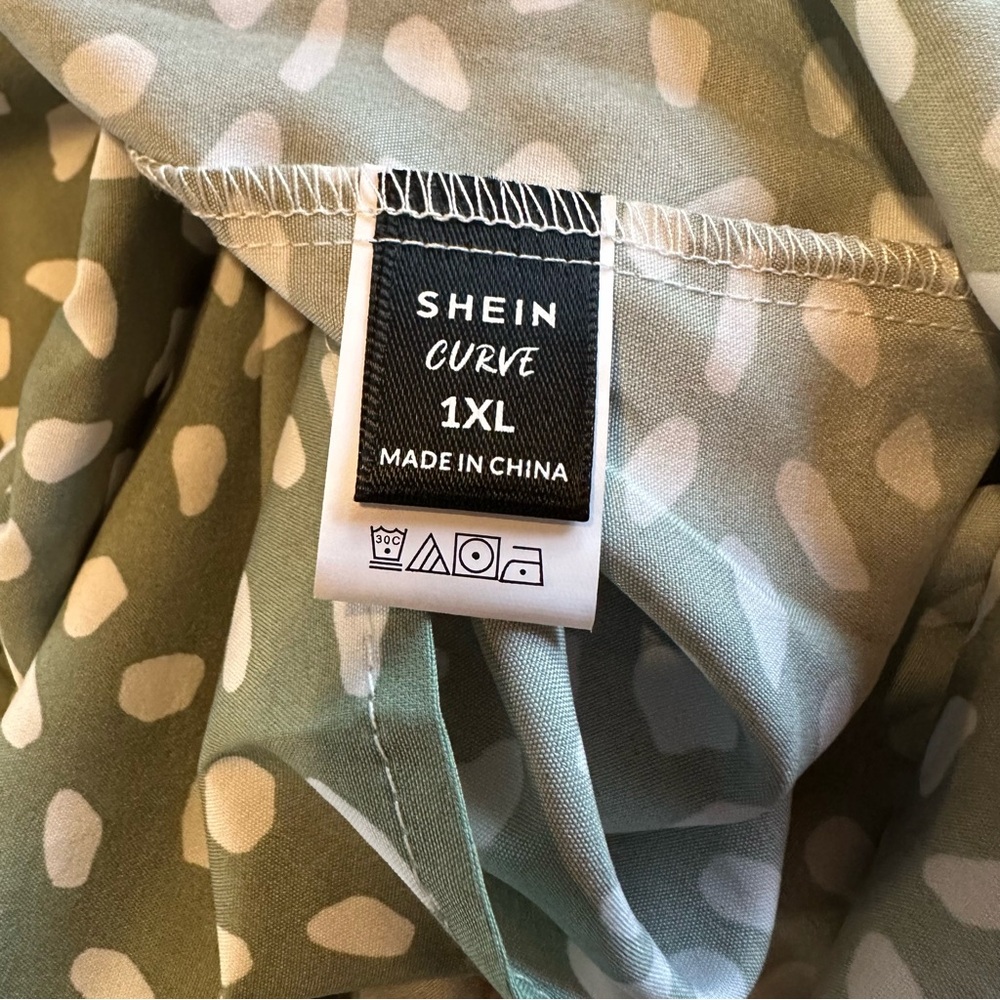 SHEIN Olive Green Patterned Midi V- Neck Flowy Dress Size 1XL - Picture 2 of 8